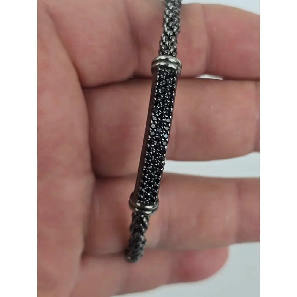 Milor Italy Men's Blackened Sterling Silver Spinel Gemstones cuff bracelet 4.5mm
